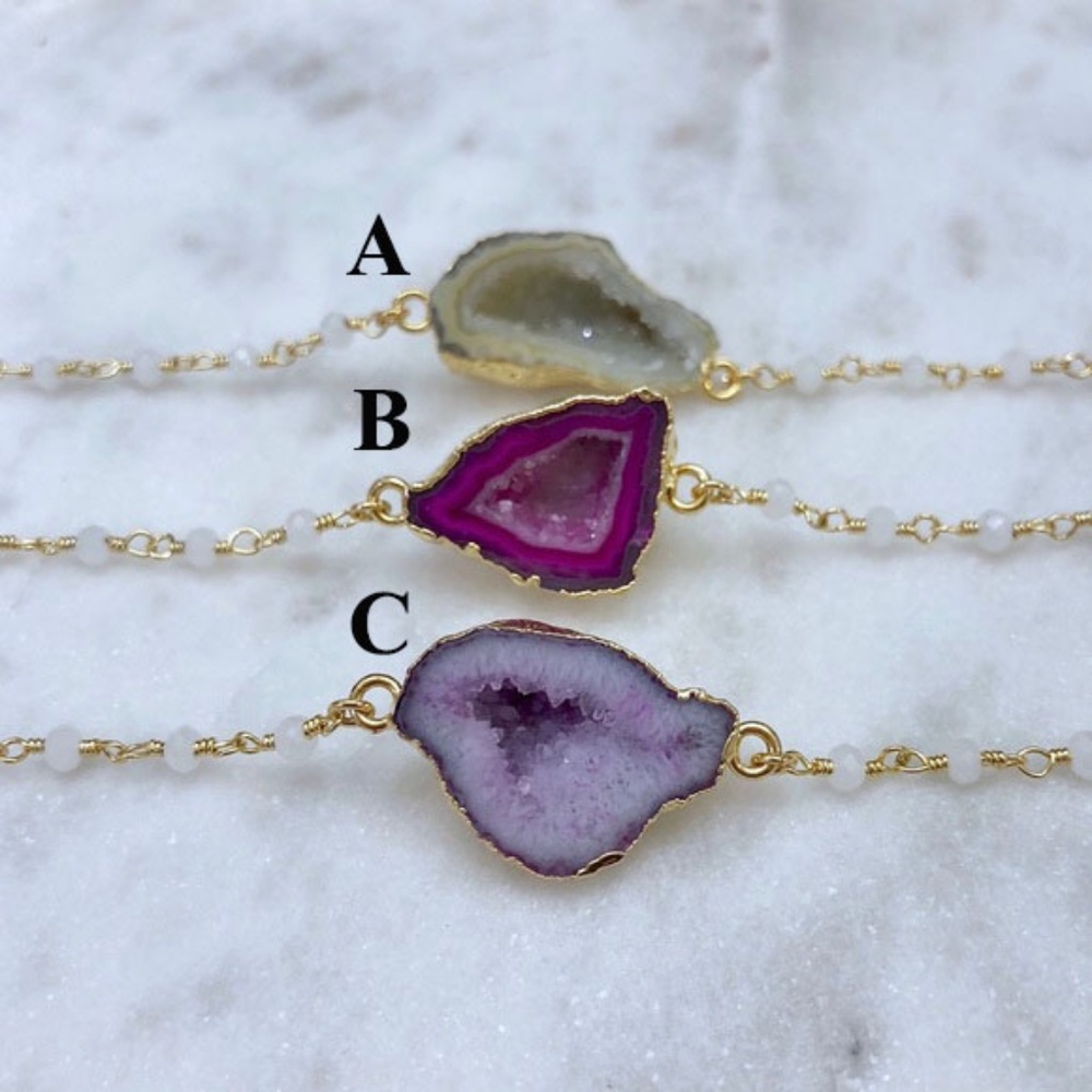 Chalcedony Gold Chain Petite Druzy Geode Necklace
